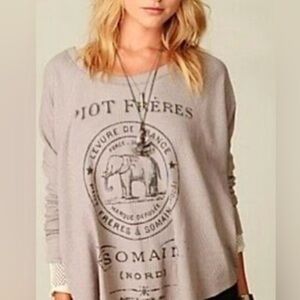 We the Free Pink Thermal long sleeve Dolman Top French Words Graphic T